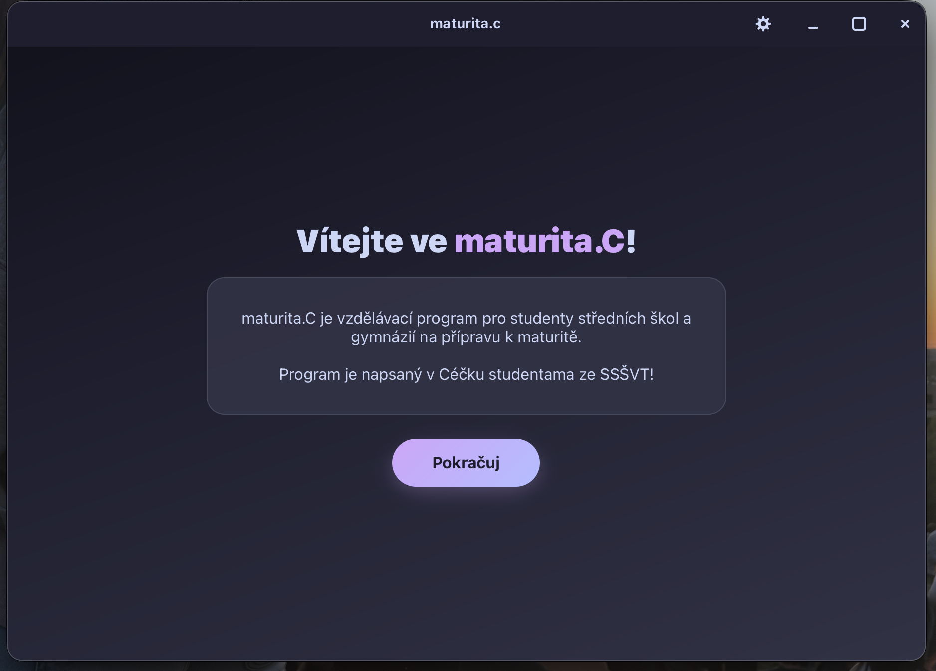 Welcome screen